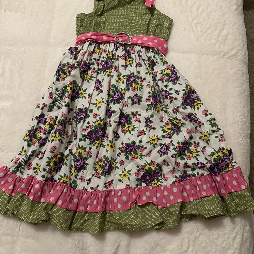 Floral Green and Pink Kids Dress